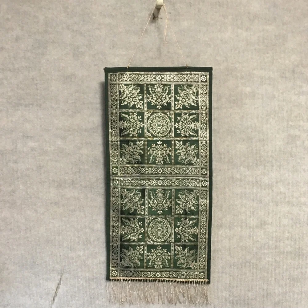 Tapestry Wall Hanging Brocade Green Tan Silky metallic embroidery …